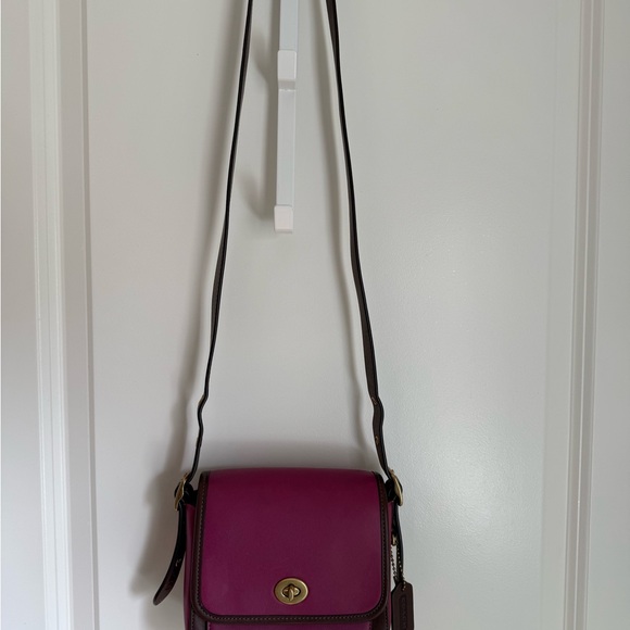 Coach Two-Tone Magenta and Brown Leather Crossbody - Picture 2 of 8